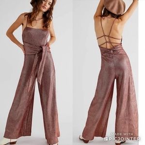 Free People Shimmer and Shine Metallic Bronze Jumpsuit Playsuit